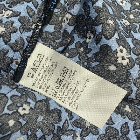 Bella Kim gravel blue floral peasant sleeve L - Picture 6 of 9